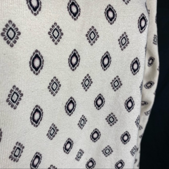 Loft Cream Crew Neck Light Sweater with Ornate Black Pattern. - Picture 6 of 9